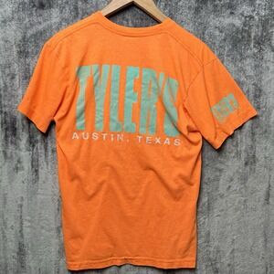 Vintage Tyler's Austin Texas Neon Orange Teal Shirt Size Medium Single Stitch